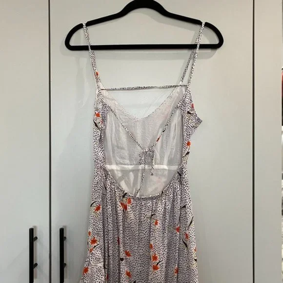 Urban Outfitters Floral Print Ruffle Trim Midi Dress Hi Low White Small - Picture 5 of 8